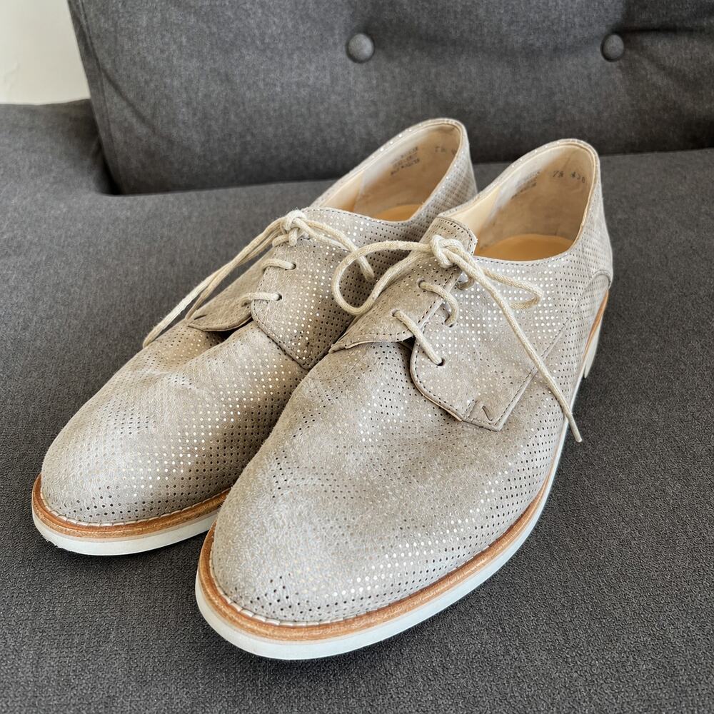 Paul Green Metallic Taupe Perforated Leather Oxford Shoes US 10 UK 7.5